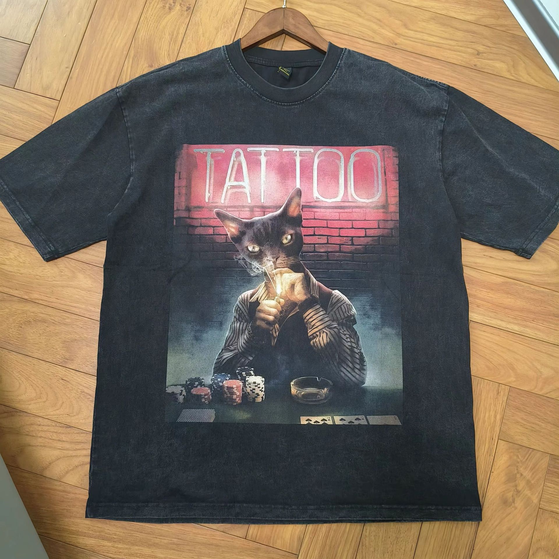 TKPA美式高街復古潮牌高品質直噴印花oversize水洗做舊短袖t恤男