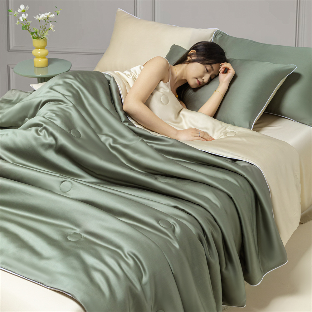 Colcha de verano de seda de hielo lavada pieza única 2025 nueva versión de verano Colcha fresca de verano Colcha de aire acondicionado fresco simple Juego de cuatro piezas Lavable a máquina