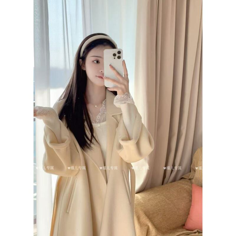 【Sicily Long Style】New Spring, Autumn, and Winter Double-Sided Wool Coat, Mid-Length, Loose, Lazy Bathrobe Woolen Jacket