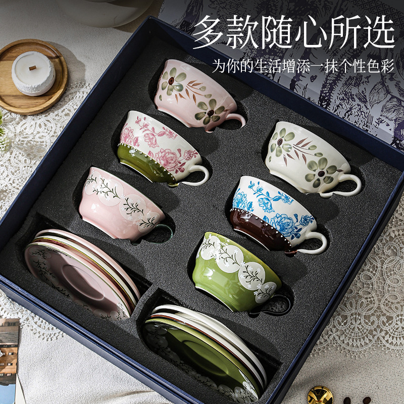 Medieval Style Vintage Ceramic Coffee Cup and Saucer High-Value Gift Box Set Afternoon Tea Set Birthday Housewarming Gift