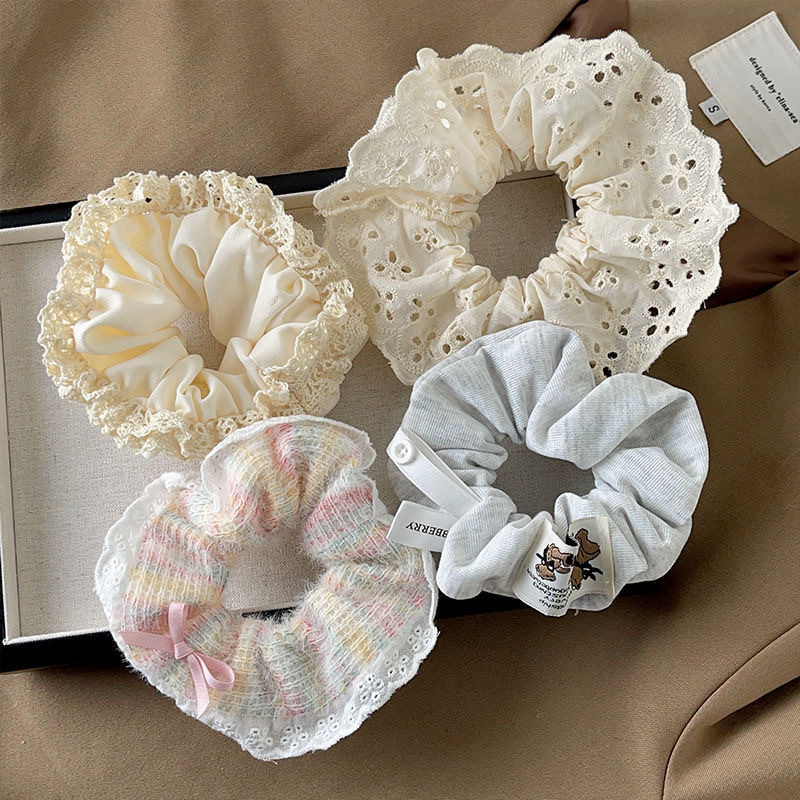 [Set aleatorio de 6 piezas] anillo de pelo de cerdo de peluche intestino grueso cuerda de cabeza dulce arco iris cabello anillo de cabello arco adornamiento de cabello mujer