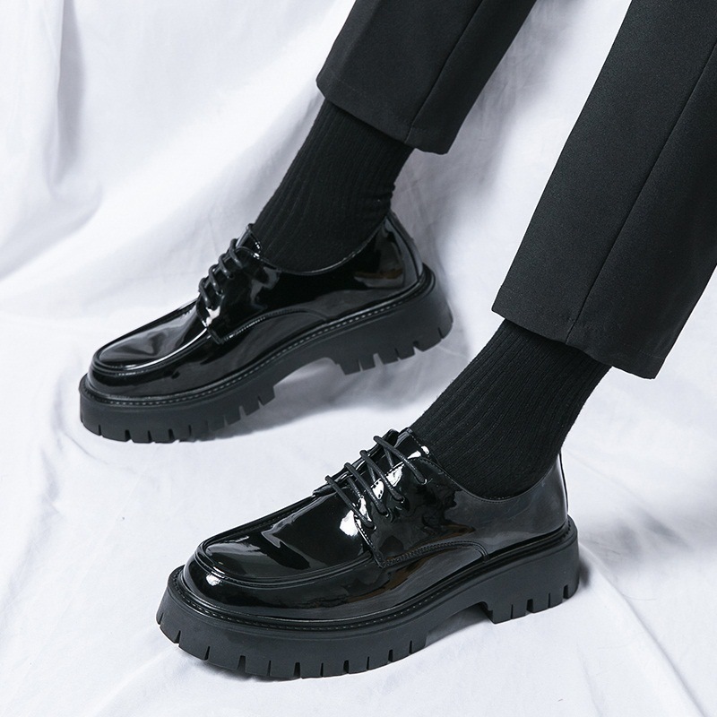 2024 Comercio exterior talla grande 47 zapatos de hombre suela gruesa zapatos de cuero de punta redonda de alto charol para hombre zapatos de vestir de negocios de moda brillante image 3
