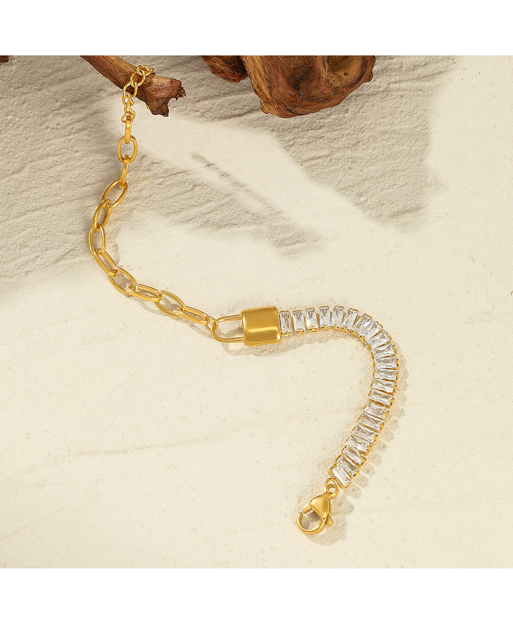 Fashion Geometric Stainless Steel Gold Plated Artificial Gemstones Bracelets 1 Piece