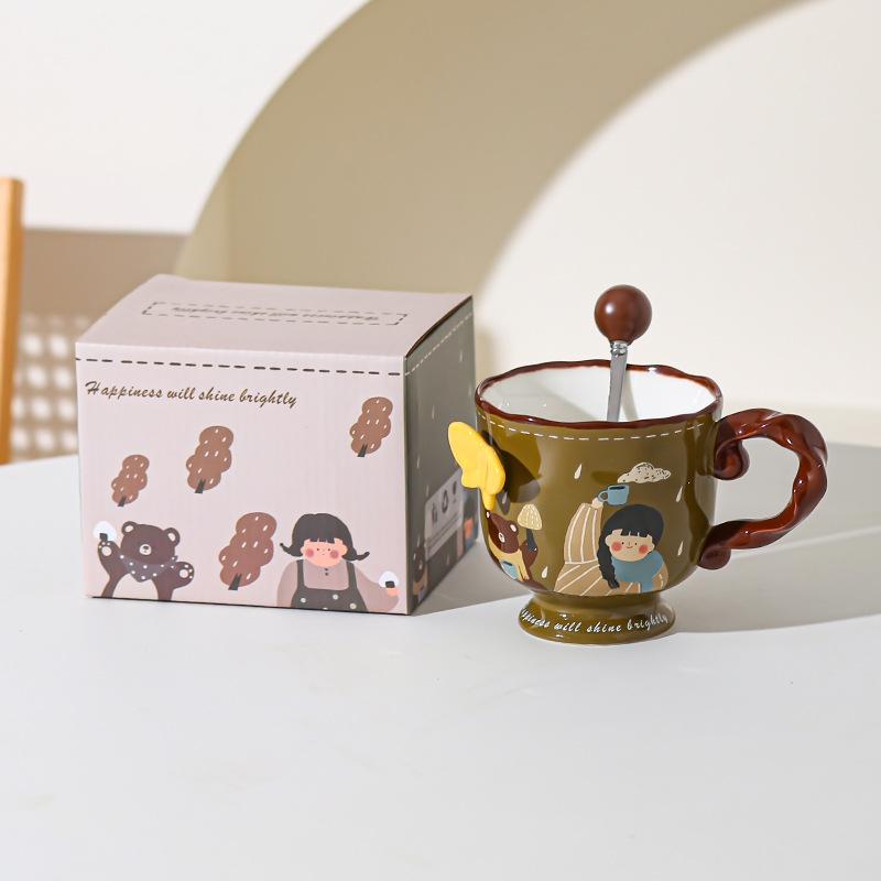 Retro encantadora chica taza de cerámica de alto valor de visualización de oficina casa taza de agua taza de café mano regalo de cumpleaños al por mayor