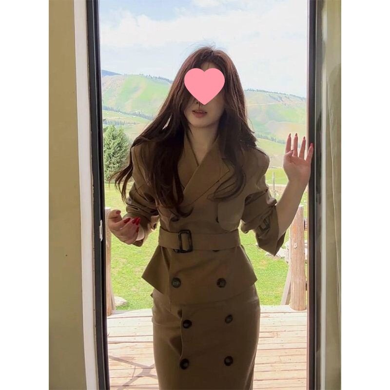 美拉德气质短款风衣外套女装春秋新款时尚炸街包臀半裙两件套|undefined
