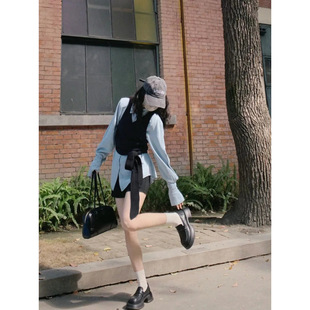 Super fairy Korean ins style temperament two-piece spring and autumn new knitted strap vest vest stacked with Denim lining...