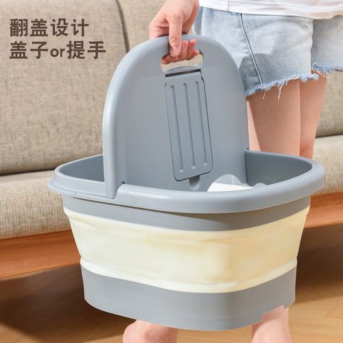 Foot bath basin, foldable, household massage health foot soaking tub with cover for below the knee, insulated plastic foot bath for dormitory