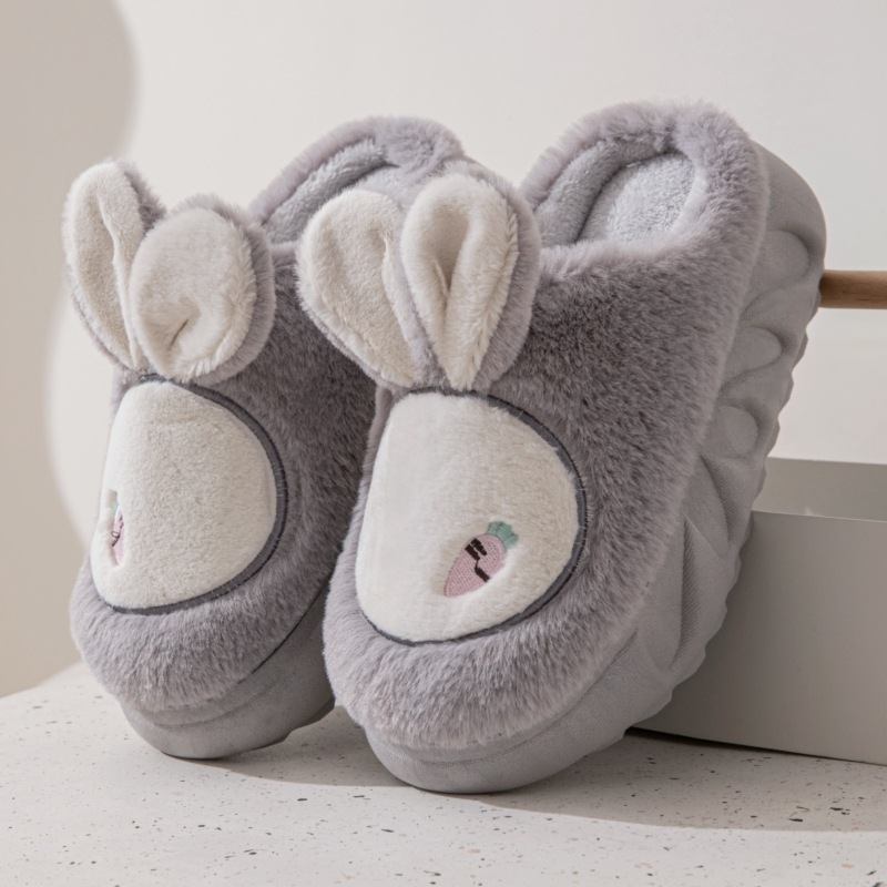 Conejo invierno fondo grueso Zapatillas de algodón de las mujeres de moda lindo zapatos de tacón alto felpa zapatillas cálidas zapatillas de interior de las mujeres