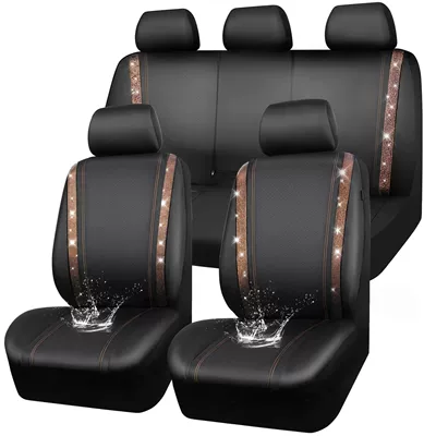 Seat Set, Rhinestone Car: Universal seat cover - champagne-gold-diamond-9-piece-set-universal-model