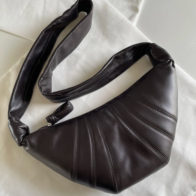 Hot-Selling [Top-Tier] Lemaire* Ct Top-Layer Sheepskin Croissant Bag, Casual Style Croissant Bag for Women