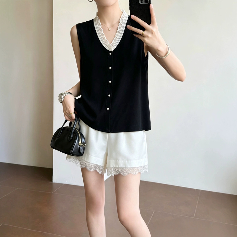 French-Style Hepburn-Inspired Silk Velvet Shirt for Women, 2026 Summer New Fashion with Ruffled Edges, Vintage High-End Feel Top