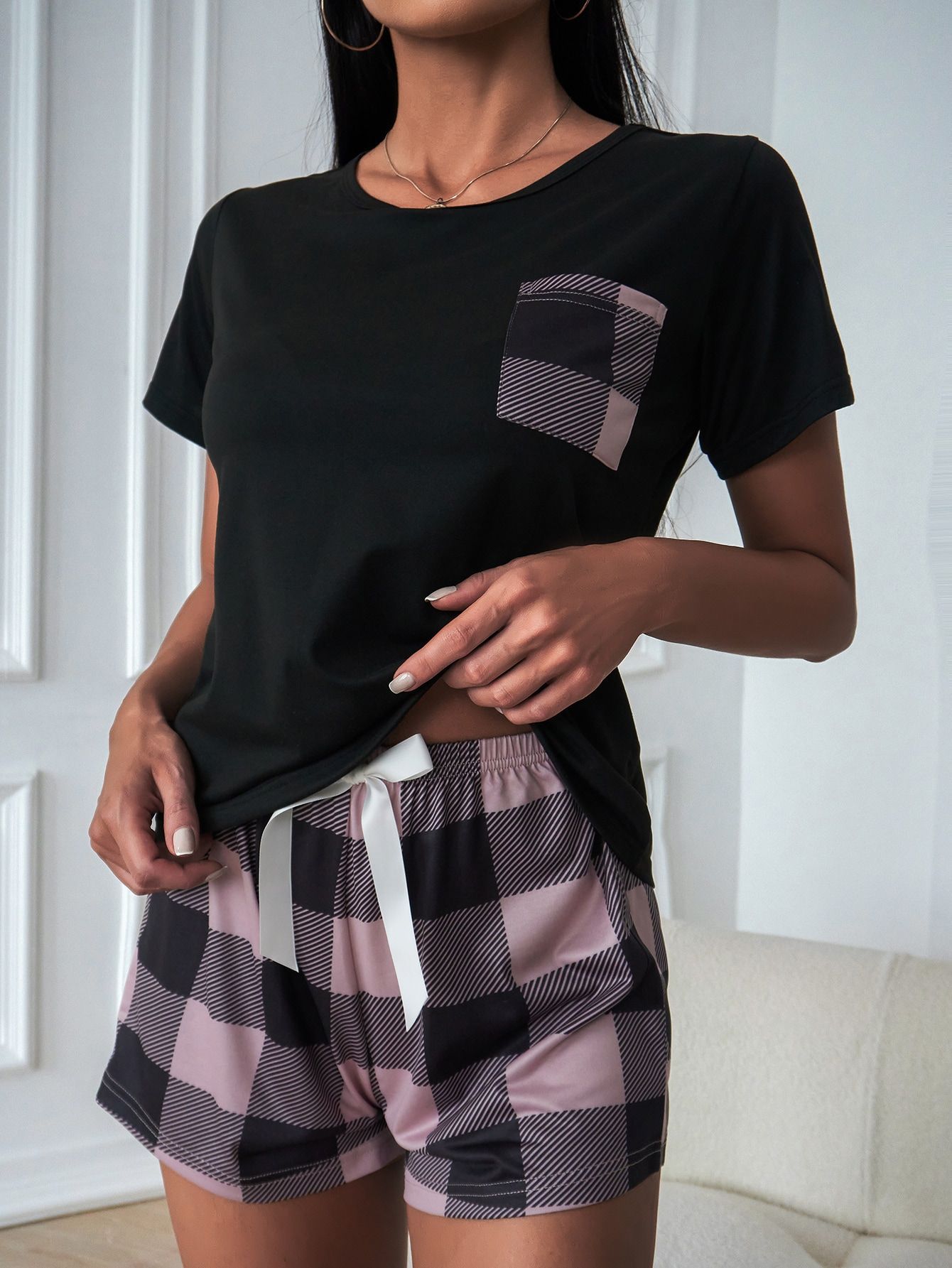 Femmes Décontractée Style Simple Plaid Polyester Fibre De Lait Ensembles De Shorts display picture 5