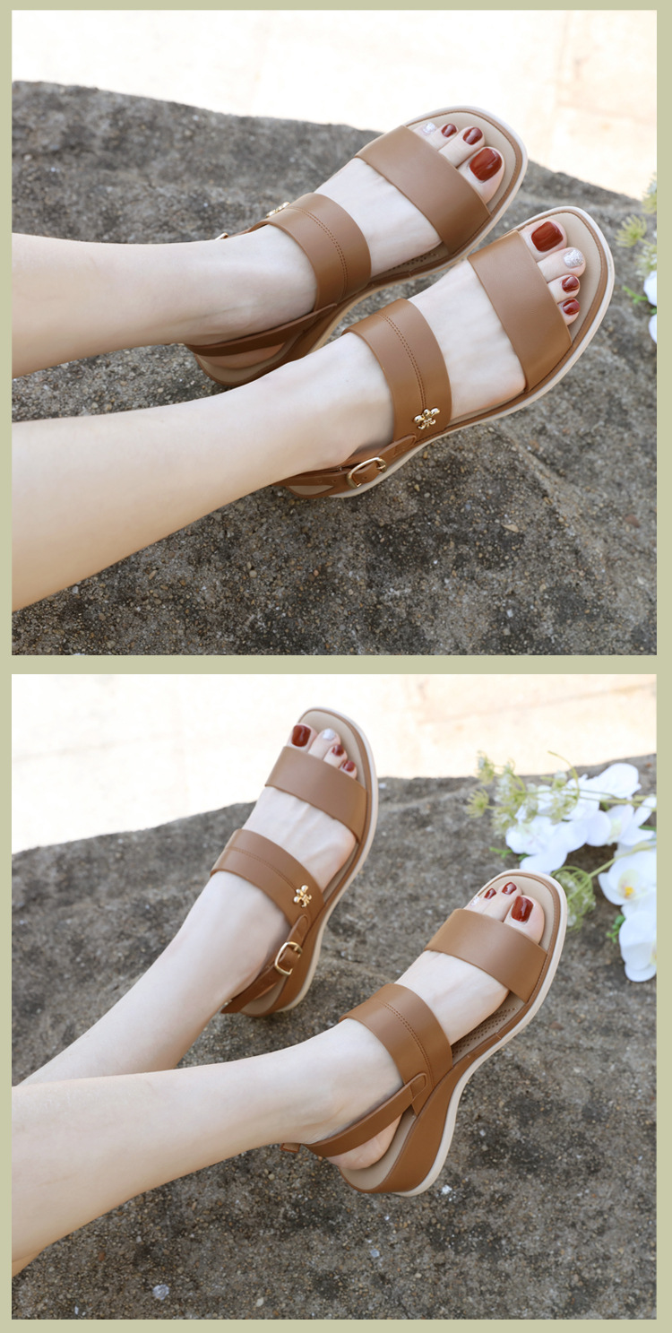 Dép sandal nữ xỏ ngón quai khóa mùa hè đế xuồng — Màu nâu, Màu đen, Màu kaki chi tiết 8