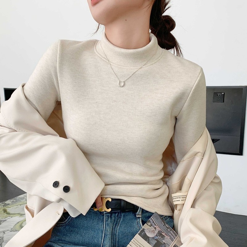 2025奥利绒半高领打底衫女秋冬修身内搭加绒加厚保暖长袖上衣批发|undefined