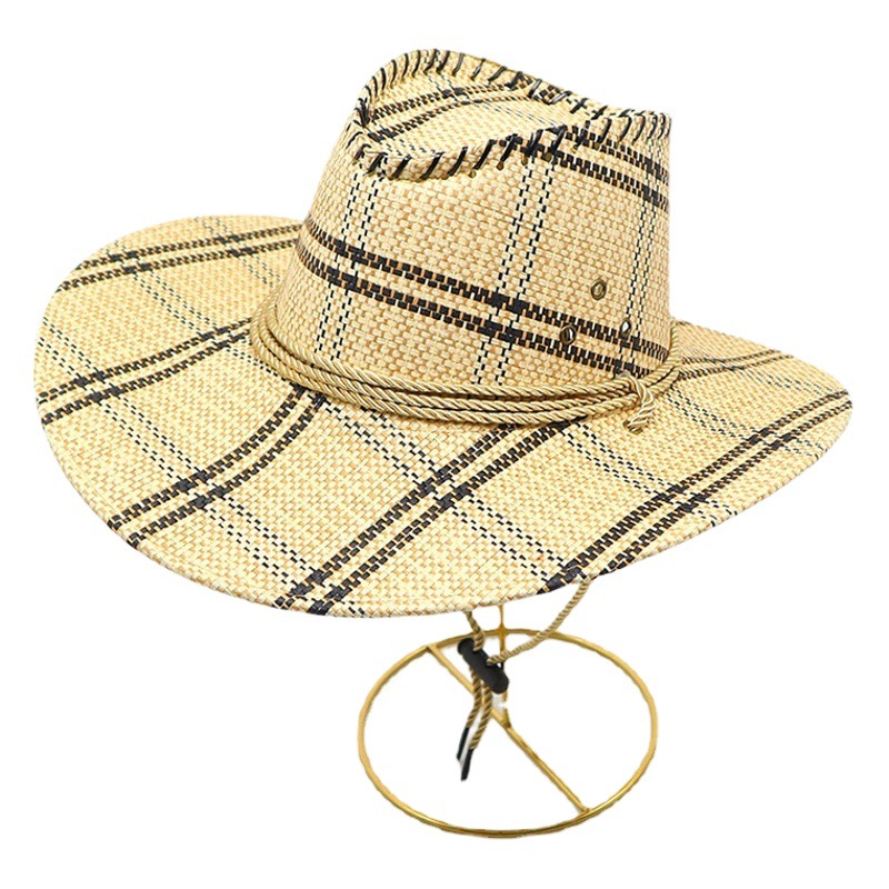 Sombrero de paja para hombres pesca al aire libre de verano a lo largo de los grandes aleros parasol protector solar jazz playa sombrero de vaquero occidental sombrero para el sol