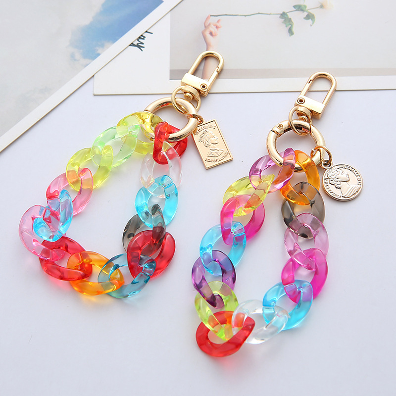 New Dream Colorful Button Chain Acrylic Key Pendant Colorful Chain Keychain Girl's Pericardium Hanging