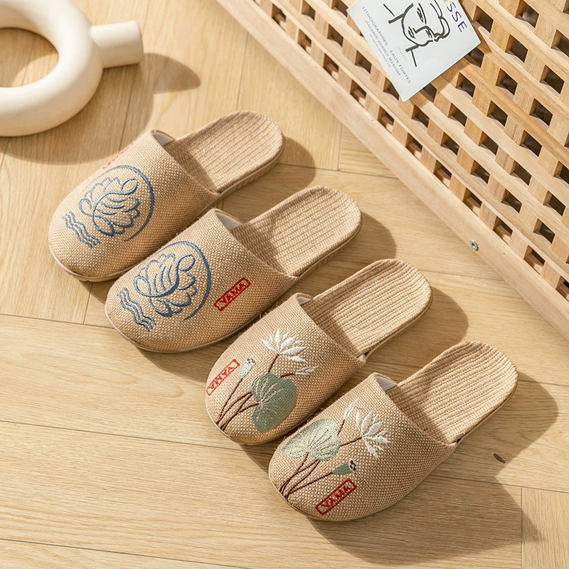 Весенне-летние тапочки в китайском стиле, льняные женские нескользящие летние офисные домашние напольные сандалии для пары, мужские