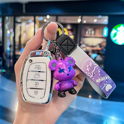 sale suitable for silver edge modern: Car key bag - modern-q-model-smart-4-button-speaker-single-shell-white-purple-violent-bear-pendant