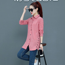 韩国韩版格子衬衫女秋冬季新款衬衣大码中长款长袖上衣外套衬衣