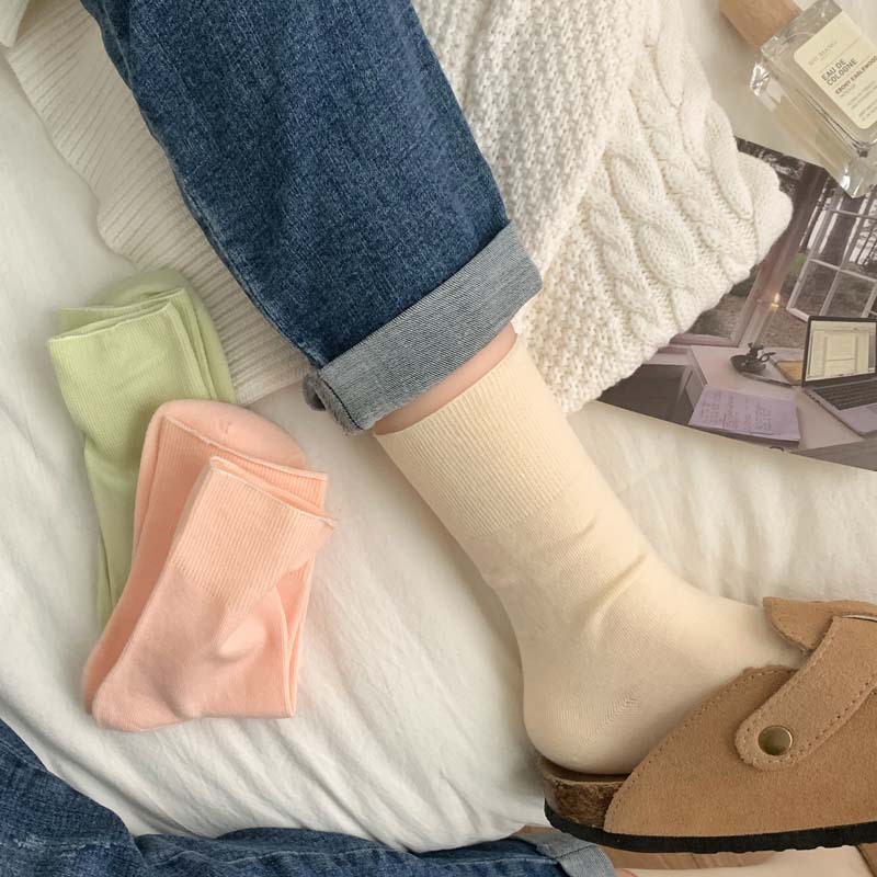 50g Weight Socks Classification Socks Lingerie Type Cotton Fabric Type A Pair Quantity Daily, Shopping Occasion Solid Color Pattern All Seasons Season Women's Gender Korean Style Style Women's Korean Style Solid Color Cotton Crew Socks A Pair 2