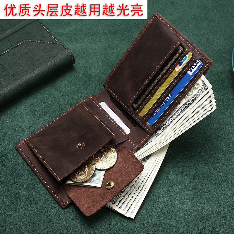 Men's Genuine Leather Wallet 2022 New Retro Crazy Horse Leather Wallet High-End Brand Men's Wallet Business Fashion Soft