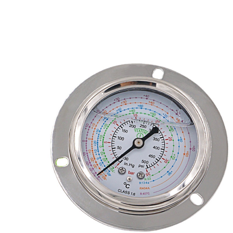 优质供应60MM轴向带边冷媒油压表 15bar35bar高低压冷媒压力表