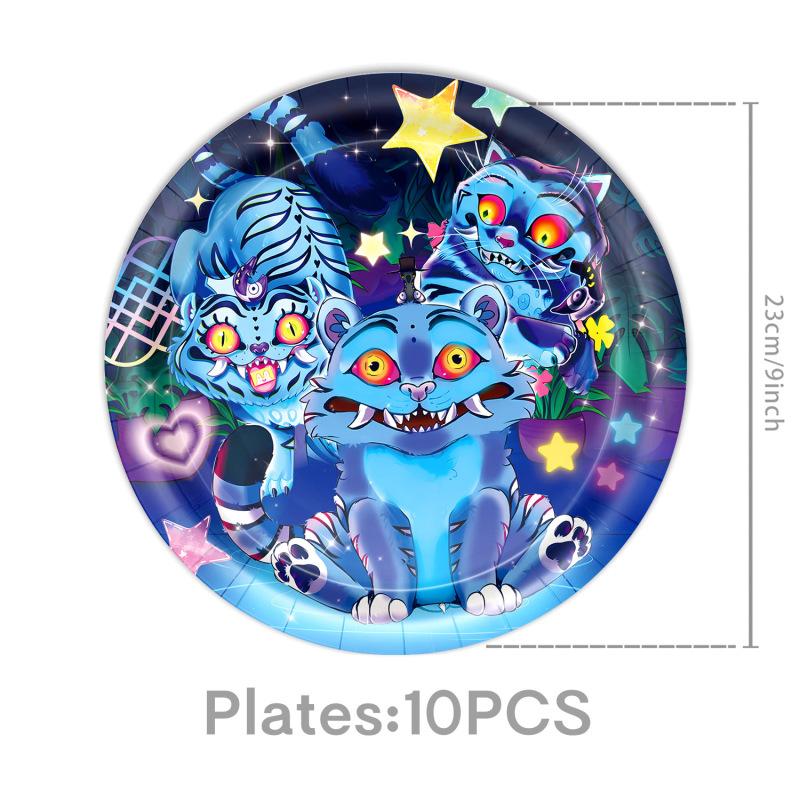 新款猎魔女团宠物老虎kpop主题生日派对装饰纸盘纸杯桌布螺旋挂饰|undefined