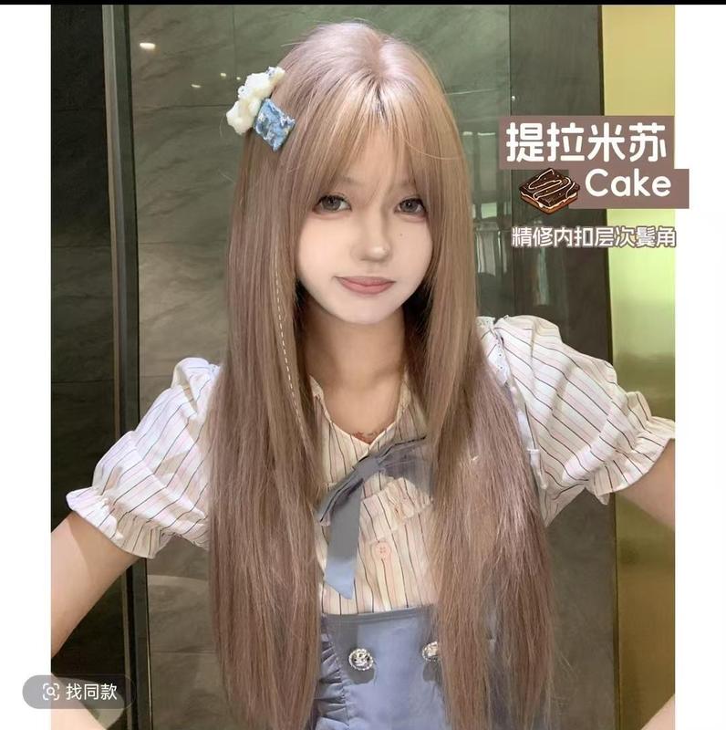 新款假发女气质氛围感焦糖暖棕色高层次八字刘海款直发日常全头套|undefined