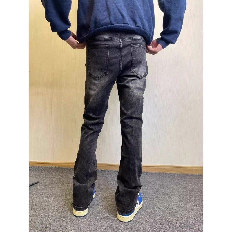 Cleanfit スタイル 517 マイクロフレアテクスチャーウォッシュレトロトレンディジーンズメンズスリムフィット春と秋の多用途パンツ|undefined