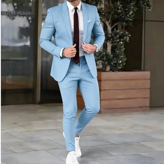 2026 New Foreign Trade Men's Groom Suit Two-Piece Set Solid Color Slim Fit Banquet Formal Suit Jacket 2026 New Foreign Trade Men's Groom Suit Two-Piece Set Solid Color Slim Fit Banquet Formal Suit Jacket