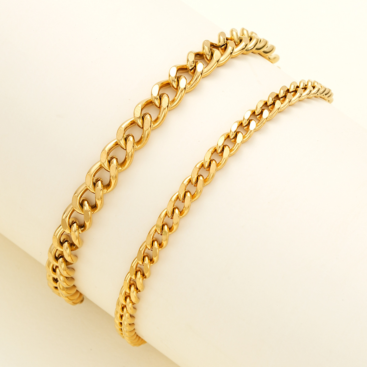 new stainless steel chain bracelet 2-piece set Cuba thickness adjustable men's and women's multi-layer bracelet suit_voghion.com