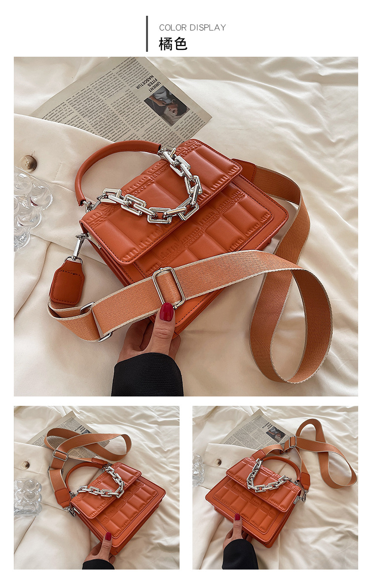 Fashion Retro Thick Chain Lattice Wide Shoulder Strap Messenger Handbag Wholesale Nihaojewelry display picture 4