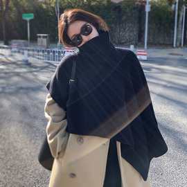 韩国2023新款舒适高领披肩女冬季外搭针织不规则斗篷加厚大衣围巾