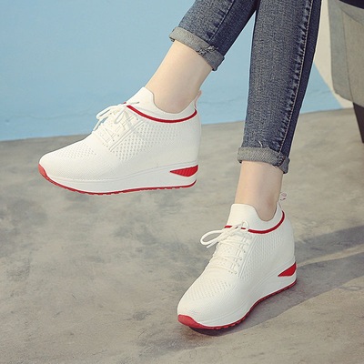 Spring and autumn season new pattern Korean Edition The thickness of the bottom Raised shoes Frenum White shoes Walking shoes Single shoes leisure time gym shoes Women's Shoes