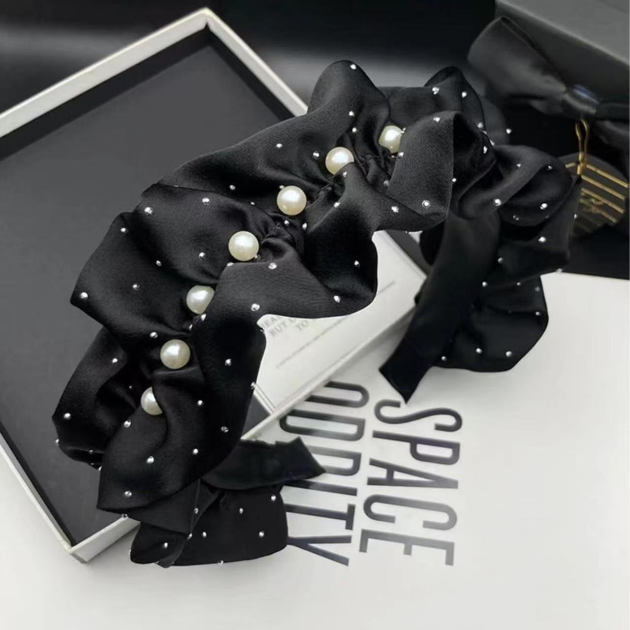 2024網紅新款發卡發箍女女小香風高顱頂燙鑽珍珠頭飾壓發洗臉頭箍