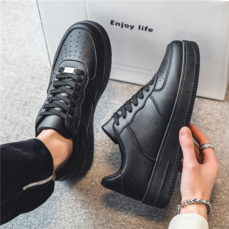 Men's Shoes Autumn Black Casual Sneakers Men's Air Force Sports No. 1 Pure Black Kitchen Work Trendy Shoes Junior Boys