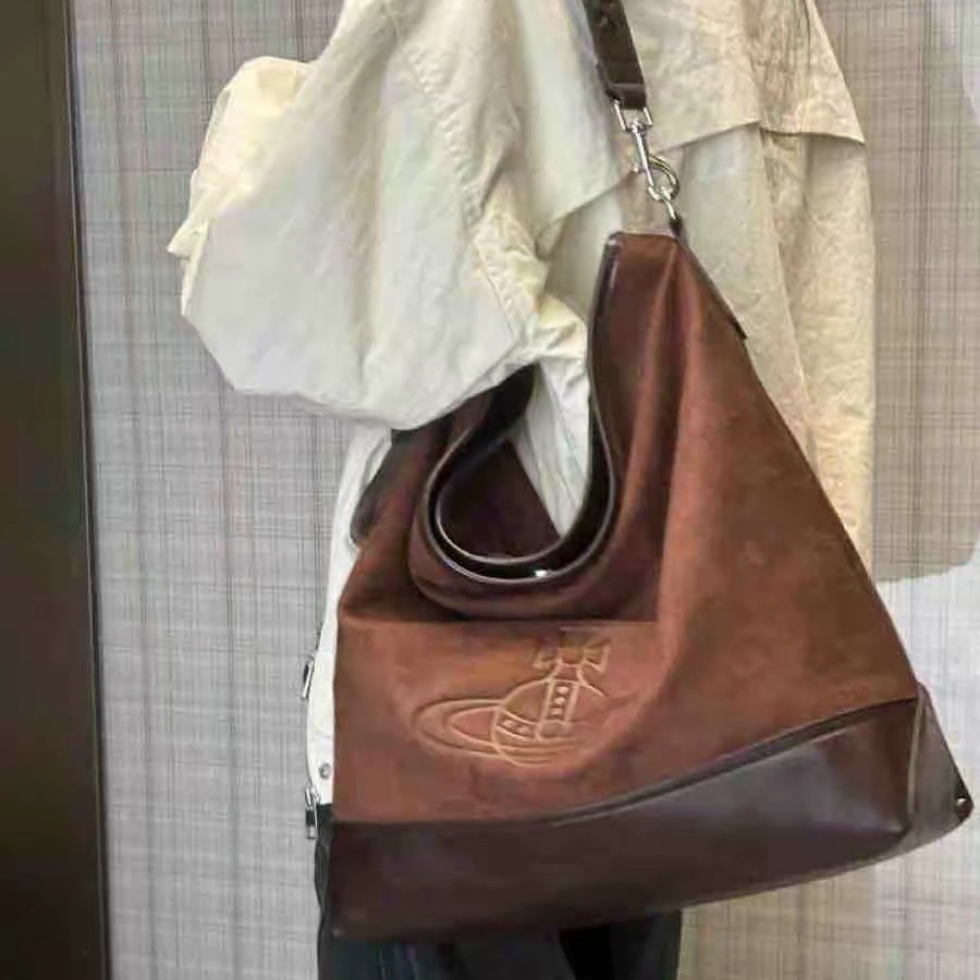 Vivienne Westwood Saturn Vintage Hobo Bag Retro Suede Tote Bag For Women Large Capacity Shoulder Underarm Bag - Thumbnail 4