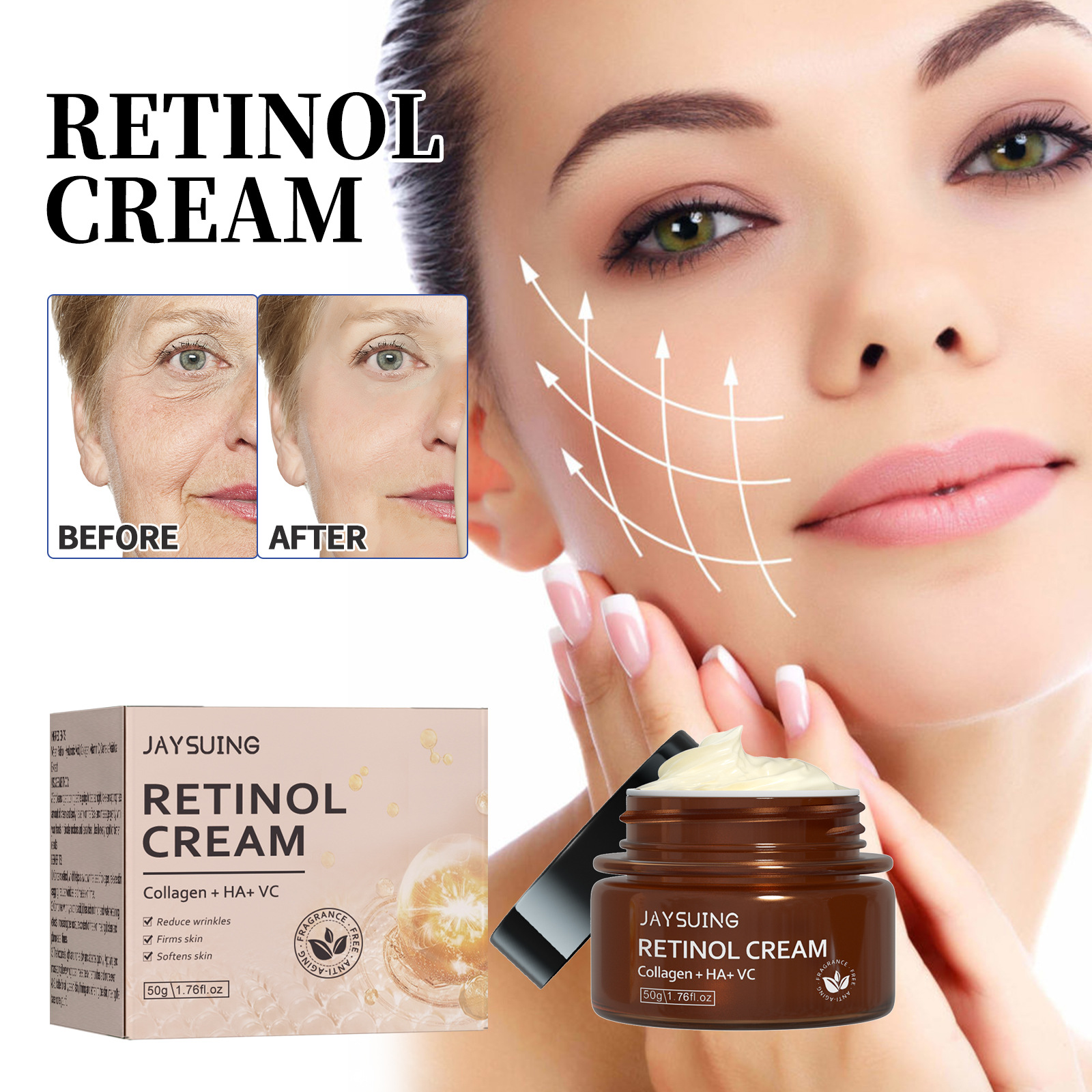 Jayswing Collagène Rétinol éclaircit les ridules, éclaircit les entreprises, blanchit la peau, crème pour le visage anti-rides_voghion.com