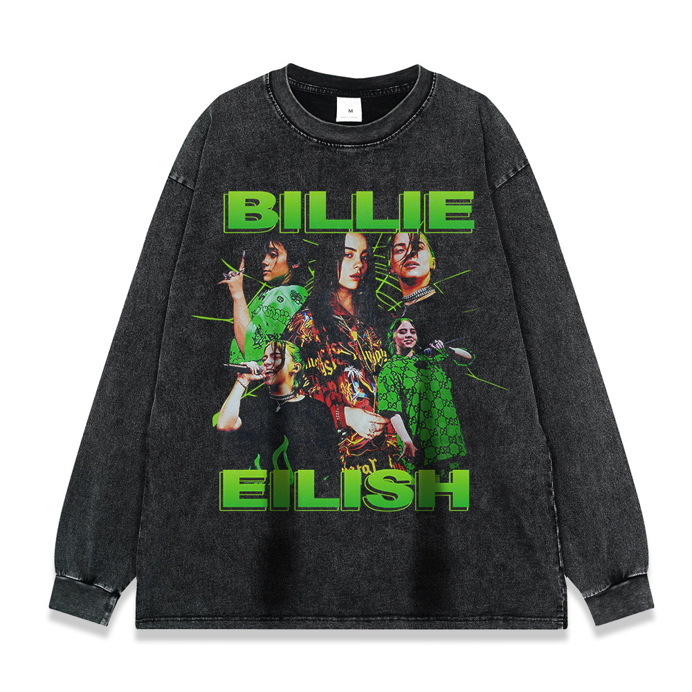 260g pesado copo de nieve frito de manga larga Camiseta americana retro alta calle moda marca suéter suelta Otoño e Invierno de los hombres y las mujeres de fondo