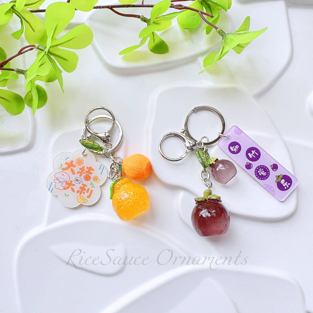 Acrylic Fruit Keychain Pendant, Cute Mini Charm with Leaf Tag, Single or Multi‑Piece Options