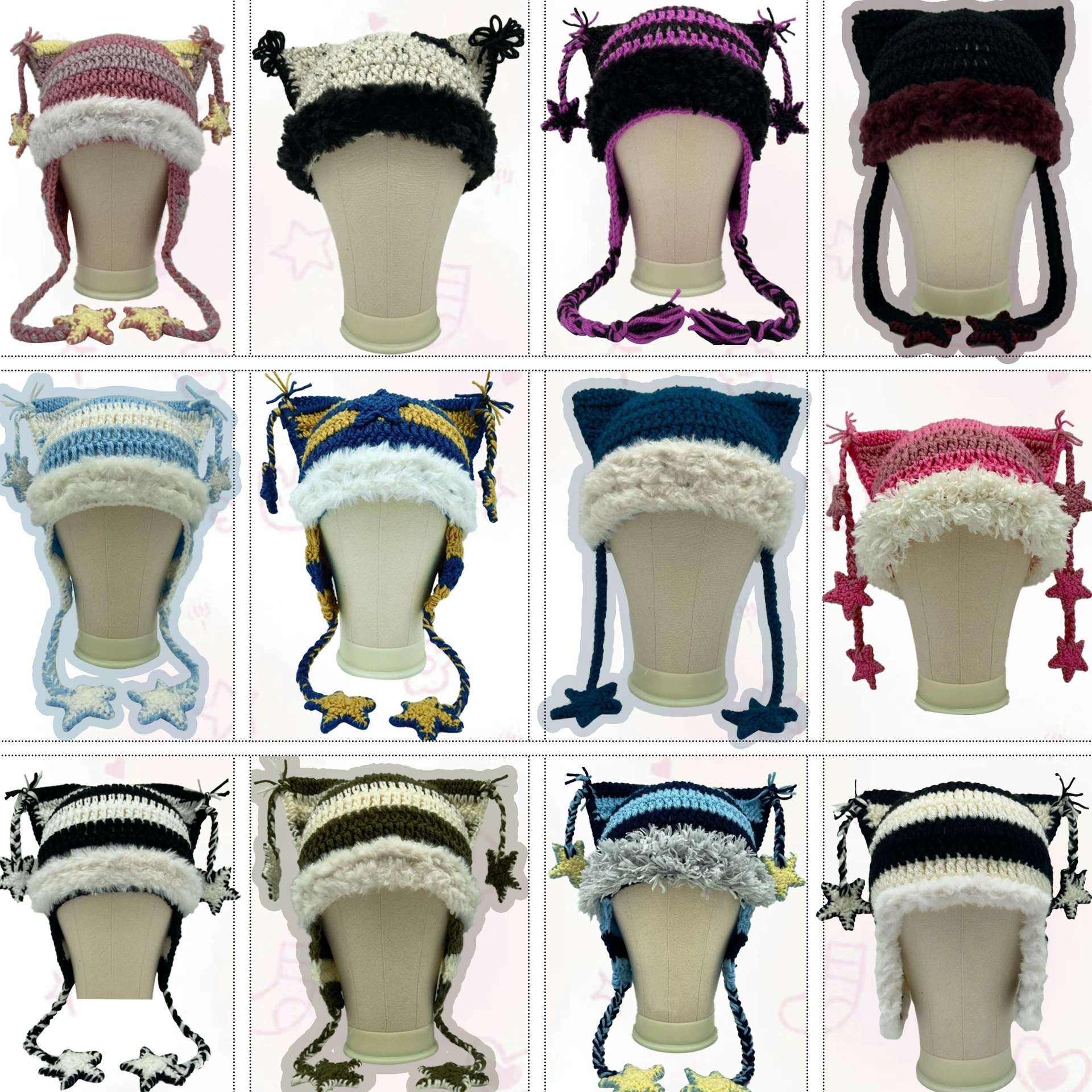 Трансграничная Amazon Новая Вязаная Звездочка ручной работы в полоску кошачьих ушей шапка ушей на Хэллоуин модная шапка