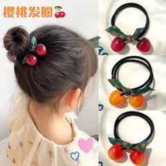 チェリーリボンヘアバンド、かわいいネット有名人のゴムバンドヘッドバンド、高弾性、シンプルな子供用フルーツヘアアクセサリー