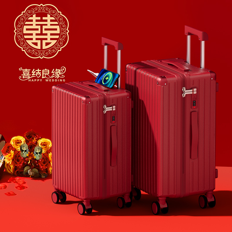 Maleta roja de bodas de 20 pulgadas, caja de tracción de bodas de gran capacidad, caja de contraseña de boda 28