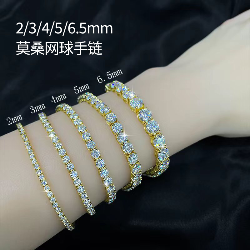In-Stock Moissanite Tennis Bracelet S925 Sterling Silver 2mm 3mm 4mm 5mm 6.5mm Hip-Hop Zircon Bracelet