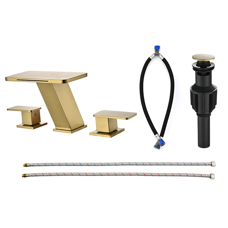 Lesun Waterfall Gold Matte Black Three-Hole Split Bathtub Hot and Cold Home Hotel Bathroom Counter Basin Faucet