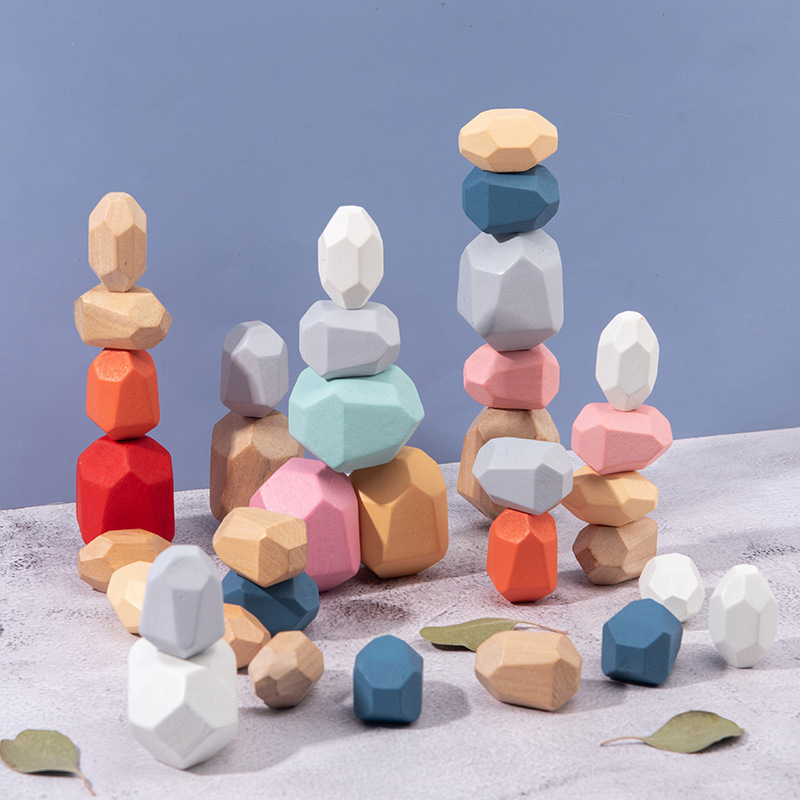 跨境新品木制彩色石头叠叠乐儿童益智玩具亲子趣味互动叠叠高玩具