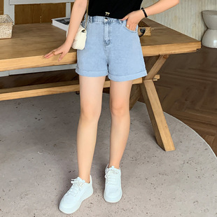 Plus Size Women's Clothing 2025 Summer New Fat Sister 100kg Thick Legs Slimming Look High Waist Elastic Versatile Denim Shorts