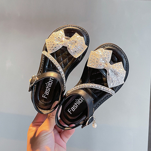 2024 Summer Korean Style Girls Rhinestone Sandals Baby Fairy Style Roman Shoes Children Little Girls Fashion Princess Shoes