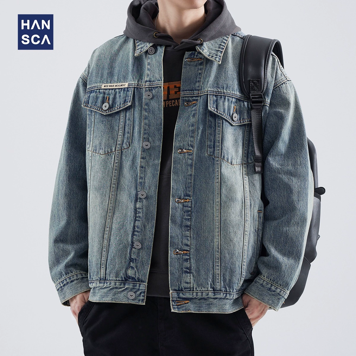 Hansca Американский ретро джинсовый пиджак мужской 2024 осень и зима новый стиль прилив моется свободная куртка для мужчин