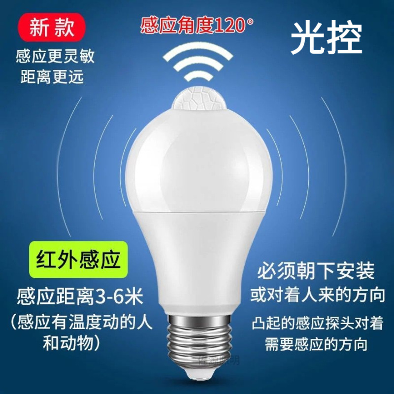 感应灯LED雷达人体红外线感应楼道楼梯走廊卫生间声光控节能灯泡|undefined